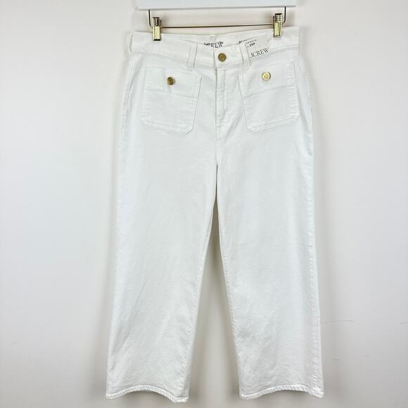 J.Crew Petite Sailor Slim Wide Leg Jean High Rise Gold Buttons White US 29P NWT - Picture 7 of 15